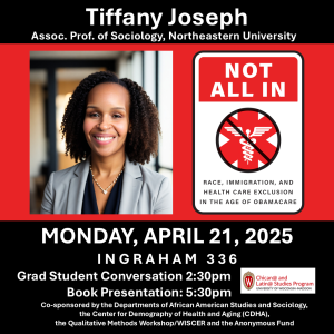 Social Media flyer for Tiffany Joseph's presentation on campus, with her headshot and book cover.
