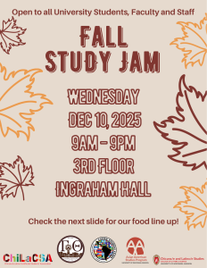 Flyer for the Fall Study Jam, showing autumn leaves and a list of co-sponsors