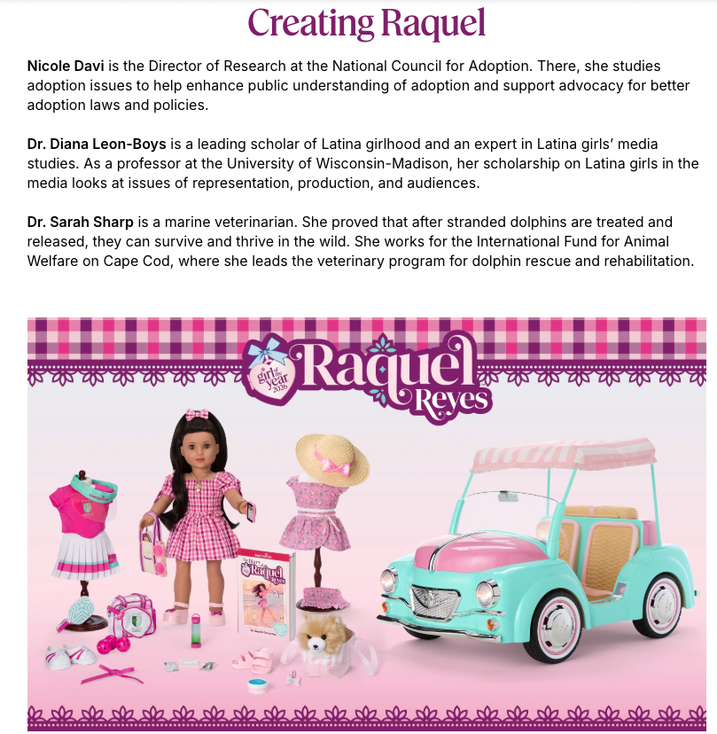 A snapshot from Mattel's publicity materials for Raquel Reyes.