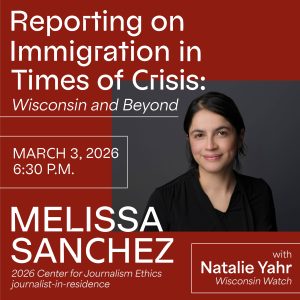 Red flyer showing headshot of Meslissa Sanchez